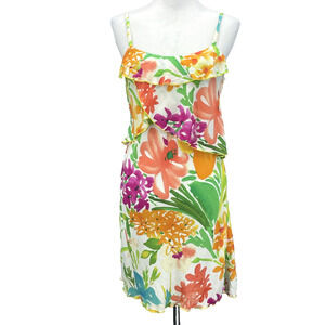 Jams World Womens Sm Summer Garden Layered Ruffle Dress Floral Hawaiian Resort